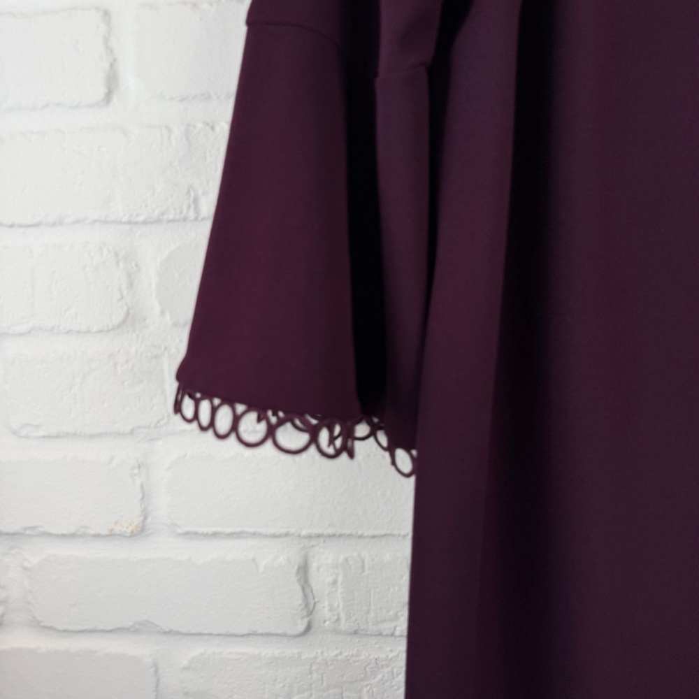 Calvin Klein Dark Purple Geometric Trim Flare Sleeve Sheath Dress 14W - Picture 2 of 7